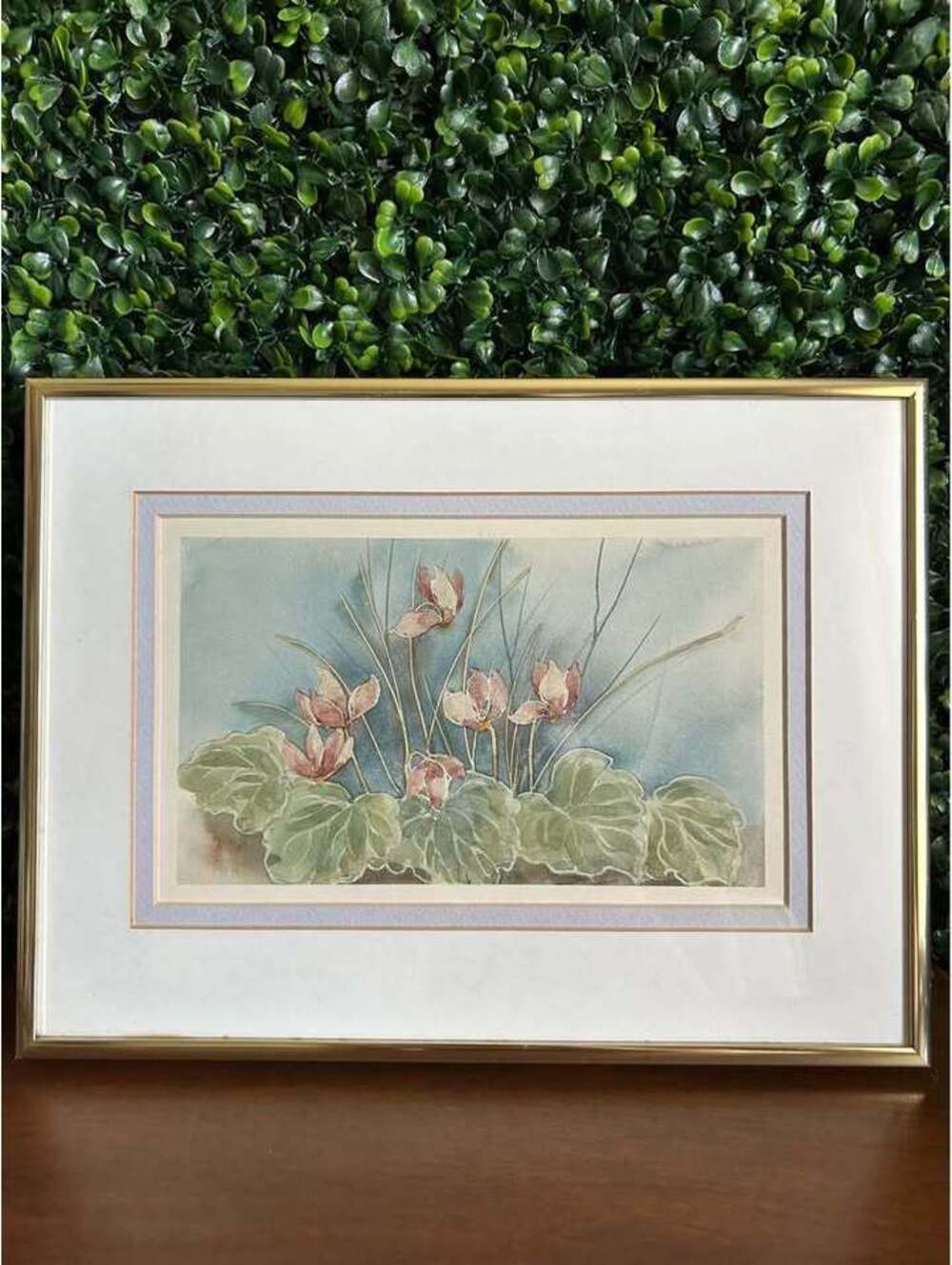 Vintage Botanical Floral Print Brushed Brass Frame Matted Wall Art 9x12